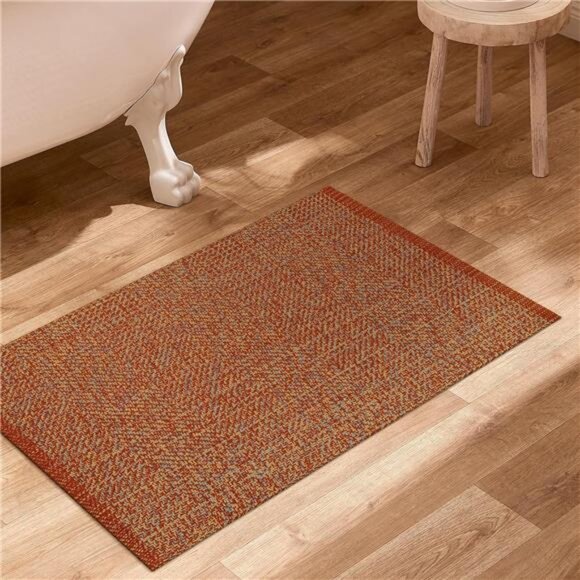 Small Bathroom Rug, 2' x 3' Washable Woven Entryway Rug Low Profile - Picture 2 of 16
